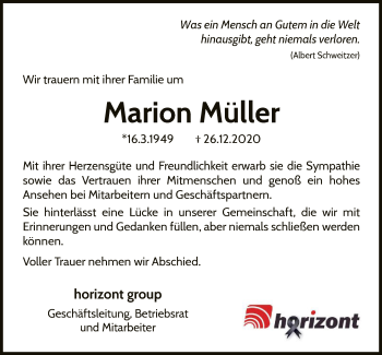 Traueranzeige von Marion Müller von WLZ