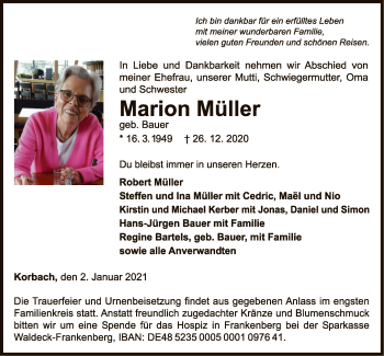 Traueranzeige von Marion Müller von WLZ