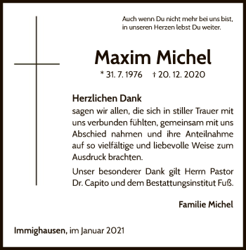 Traueranzeige von Maxim Michel von WLZ