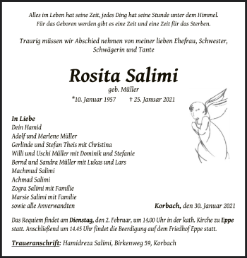 Traueranzeige von Rosita Salimi von WLZ