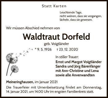 Traueranzeige von Waldtraut Dorfeid von WLZ