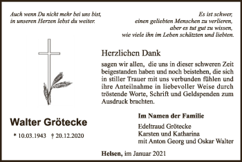 Traueranzeige von Walter Grötecke von WLZ