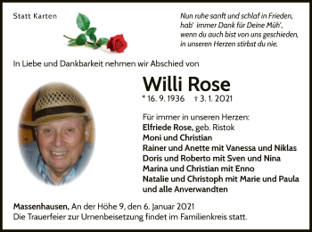 Traueranzeige von Willi Rose von WLZ