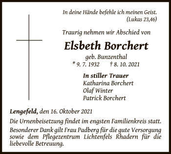 Traueranzeige von Elsbeth Borchert von WLZ