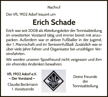 Traueranzeige von Erich Schade von WLZ