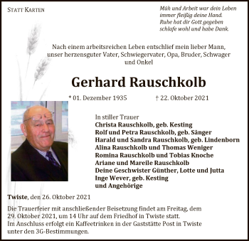 Traueranzeige von Gerhard Rauschkolb von WLZ