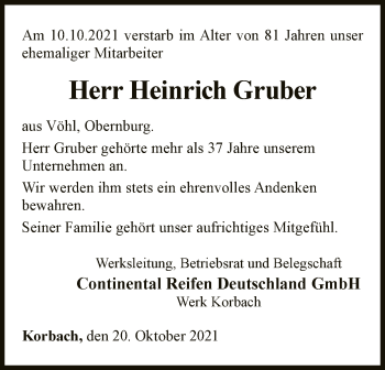 Traueranzeige von Heinrich Gruber von WLZ