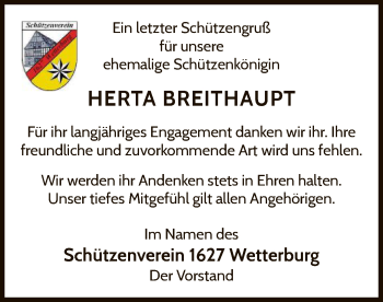 Traueranzeige von Herta Breithaupt von WLZ