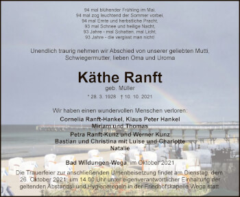 Traueranzeige von Käthe Ranft von WLZ