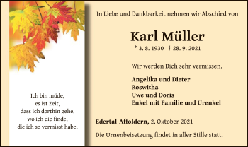 Traueranzeige von Karl Müller von WLZ