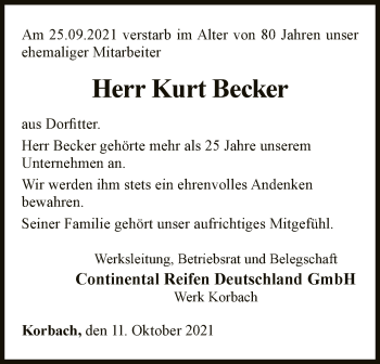 Traueranzeige von Kurt Becker von WLZ