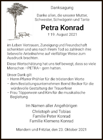 Traueranzeige von Petra Konrad von HNA