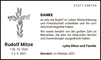 Traueranzeige von Rudolf Mitze von WLZ