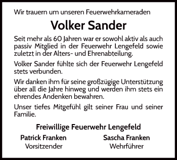 Traueranzeige von Volker Sander von WLZ