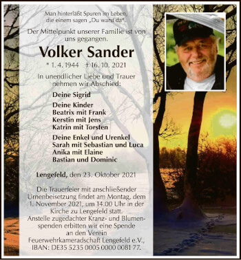 Traueranzeige von Volker Sander von WLZ