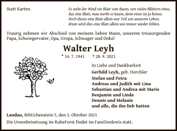 Traueranzeige von Walter Leyh von WLZ