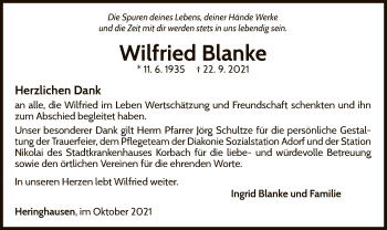 Traueranzeige von Wilfried Blanke von WLZ