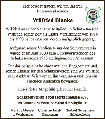 Traueranzeige von Wilfried Blanke von WLZ