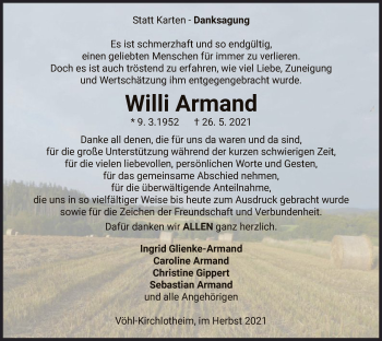 Traueranzeige von Willi Armand von HNA