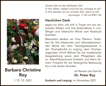 Traueranzeige von Barbara Christine Roy von WLZ