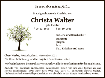 Traueranzeige von Christa Walter von WLZ