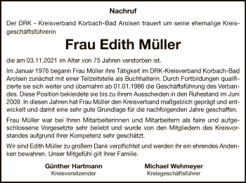 Traueranzeige von Edith Müller von WLZ