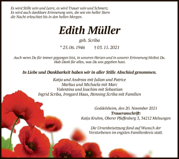Traueranzeige von Edith Müller von WLZ