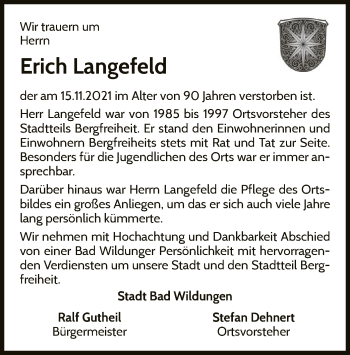 Traueranzeige von Erich Langefeld von WLZ