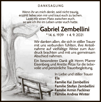 Traueranzeige von Gabriel Zembellini von WLZ