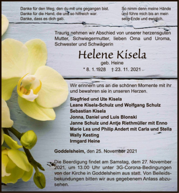 Traueranzeige von Helene Kisela von WLZ