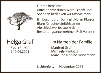 Traueranzeige von Helga Graf von HNA