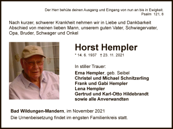 Traueranzeige von Horst Hempler von WLZ