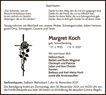 Traueranzeige von Margret Koch von WLZ