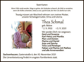 Traueranzeige von Thea Schmal von WLZ