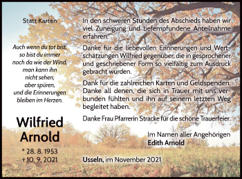 Traueranzeige von Wilfried Arnold von WLZ