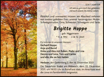 Traueranzeige von Brigitte Hoppe von WLZ