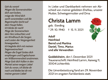 Traueranzeige von Christa Lamm von WLZ