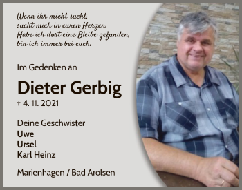 Traueranzeige von Dieter Gerbig von WLZ