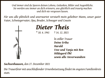 Traueranzeige von Dieter Theis von WLZ