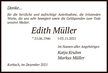 Traueranzeige von Edith Müller von WLZ