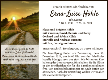 Traueranzeige von Erna-Luise Höhle von WLZ