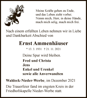 Traueranzeige von Ernst Ammenhäuser von WLZ