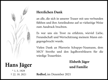 Traueranzeige von Hans Jäger von WLZ