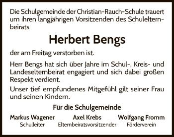 Traueranzeige von Herbert Bengs von WLZ