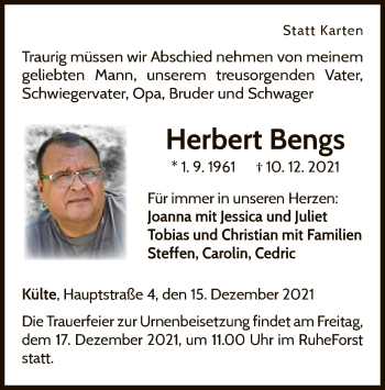 Traueranzeige von Herbert Bengs von WLZ