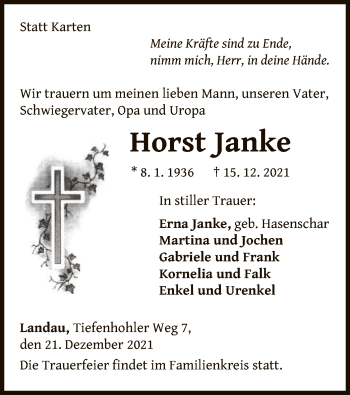 Traueranzeige von Horst Janke von WLZ