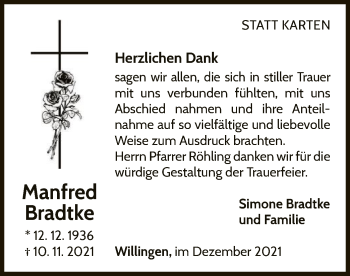 Traueranzeige von Manfred Bradtke von WLZ