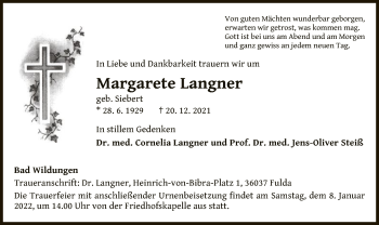 Traueranzeige von Margarete Langner von WLZ