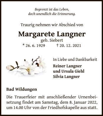 Traueranzeige von Margarete Langner von WLZ