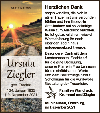 Traueranzeige von Ursula Ziegler von WLZ